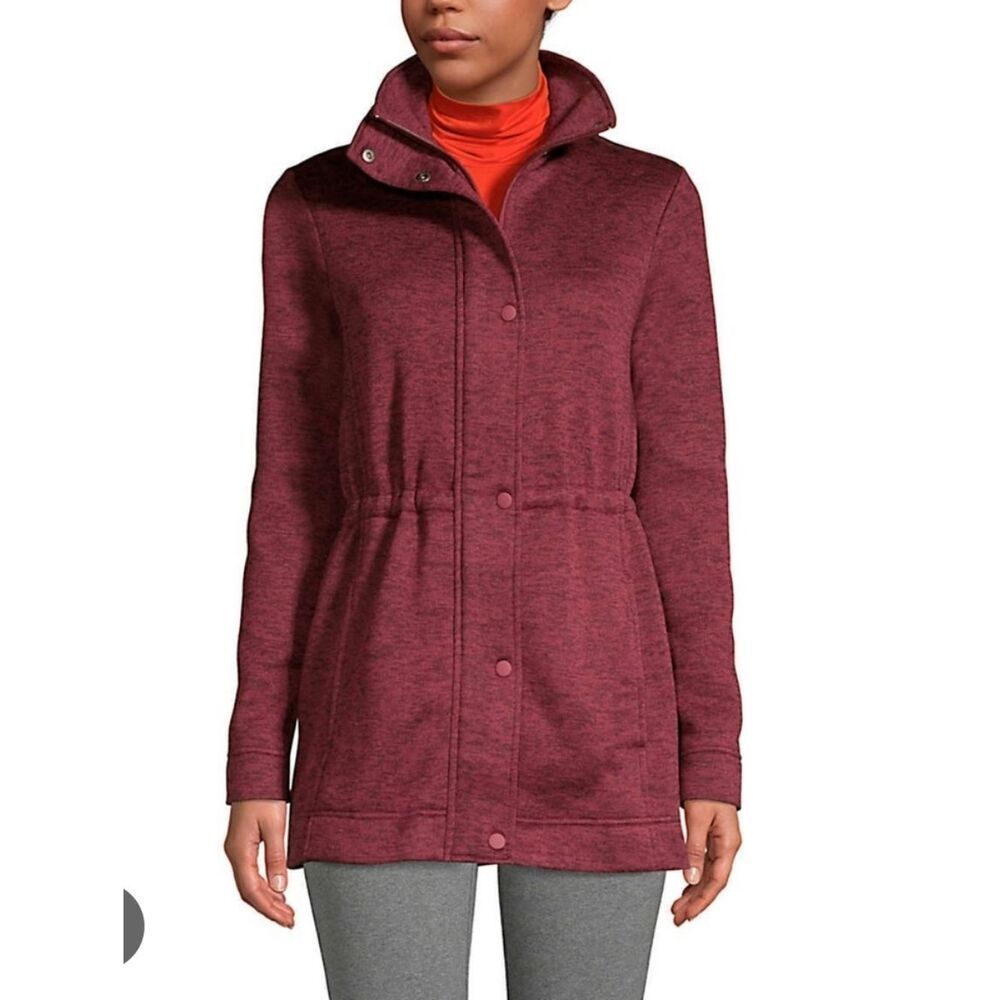 Lands End L Wine Fleece Knit Sweater Jacket